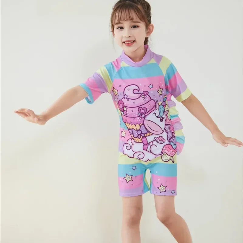 Girl Conservative Swimsuit Cartoon Cute Children's Swimsuit One Piece Girl Short Sleeved Shorts one piece swimsuit children swimsuit children swimsuits