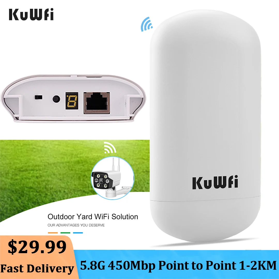 

KuWFi 2KM Long Range Outdoor CPE Router 450Mbps 5.8G Wireless Repeater Extender Access Point AP WiFi Bridge Wireless Router