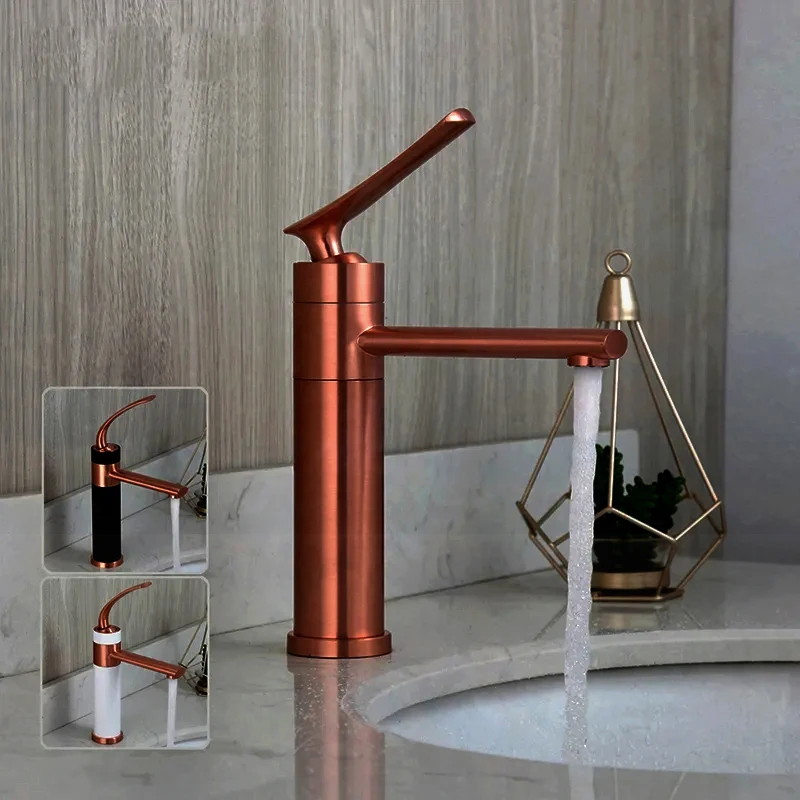 

Wash Basin Sink Tap Steam Spout Deck Mounted Solid Brass Matte Black Mixer Tap Faucet Brushed Rose Golden Bathroom Faucet
