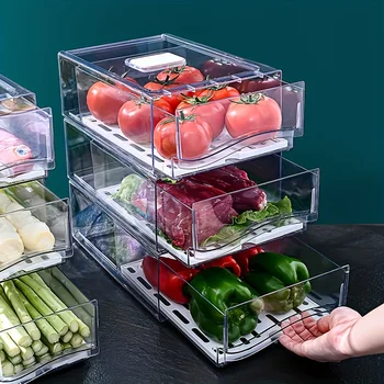 1 scatola portaoggetti per frigorifero da cucina, tipo cassetto, scatola per la conservazione della freschezza, uova e carne, scatola portaoggetti per finitura congelata 1