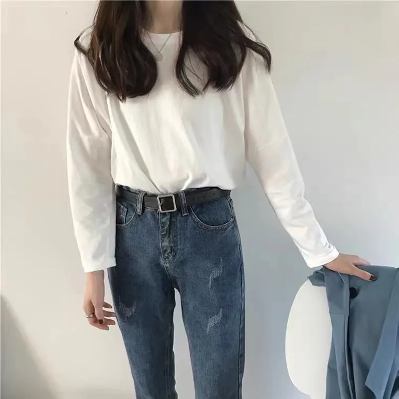 White Long Sve T-irt Women's Mid-Length Inner Wear Base irt Early Autumn New Arrival Spring Commute Sle round Ne