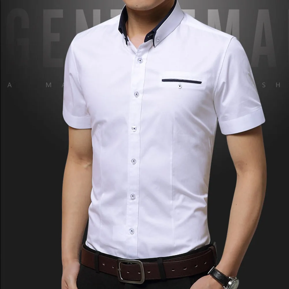 

Durable Shirt Tops Summer Turn Down Tuxedo Big Size Business Collar Cotton Lapel Mens Polyester Regular Holiday