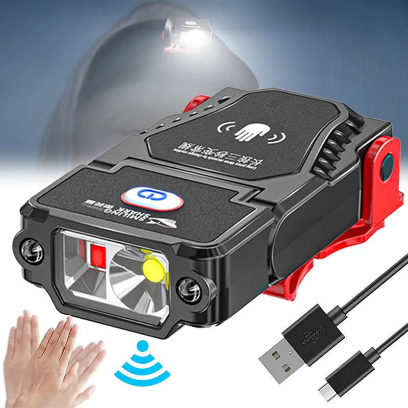 

Mini LED Sensor Headlamp Hat Cap Clip Lights USB Rechargeable Fishing Headlight Adjustable Angle Camping Lamp Outdoor Work Light