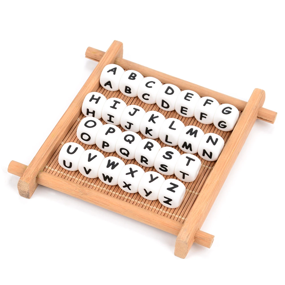 LOFCA 12 mm 40 Stück Lebensmittelqualität Silikon Babyzähne Perlen Schnullerkette BPA-frei Lose Kauen Alphabet Perlen für personalisierte Namen DIY – Detail 5