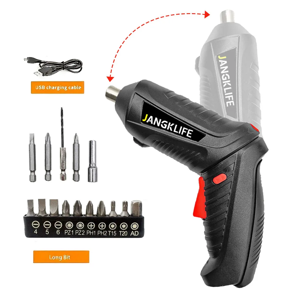 JANGKLIFE Electric Screwdriver, Cordless Rechargeable Impact Drill Powerful Wireless Tool