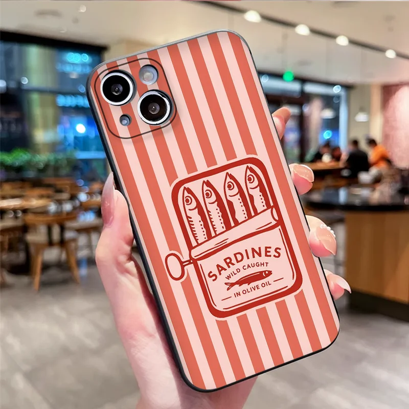 Cartoon Pink Blue Striped Sardines Phone Case: Soft and Stylish Cover