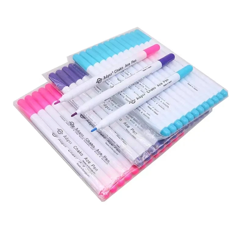 

12 Pcs/Lot Water Soluble Pen DIY Stationery Erasable Pens Grommet Ink Fabric Marker Marking Pens DIY Needlework Red Blue Purple