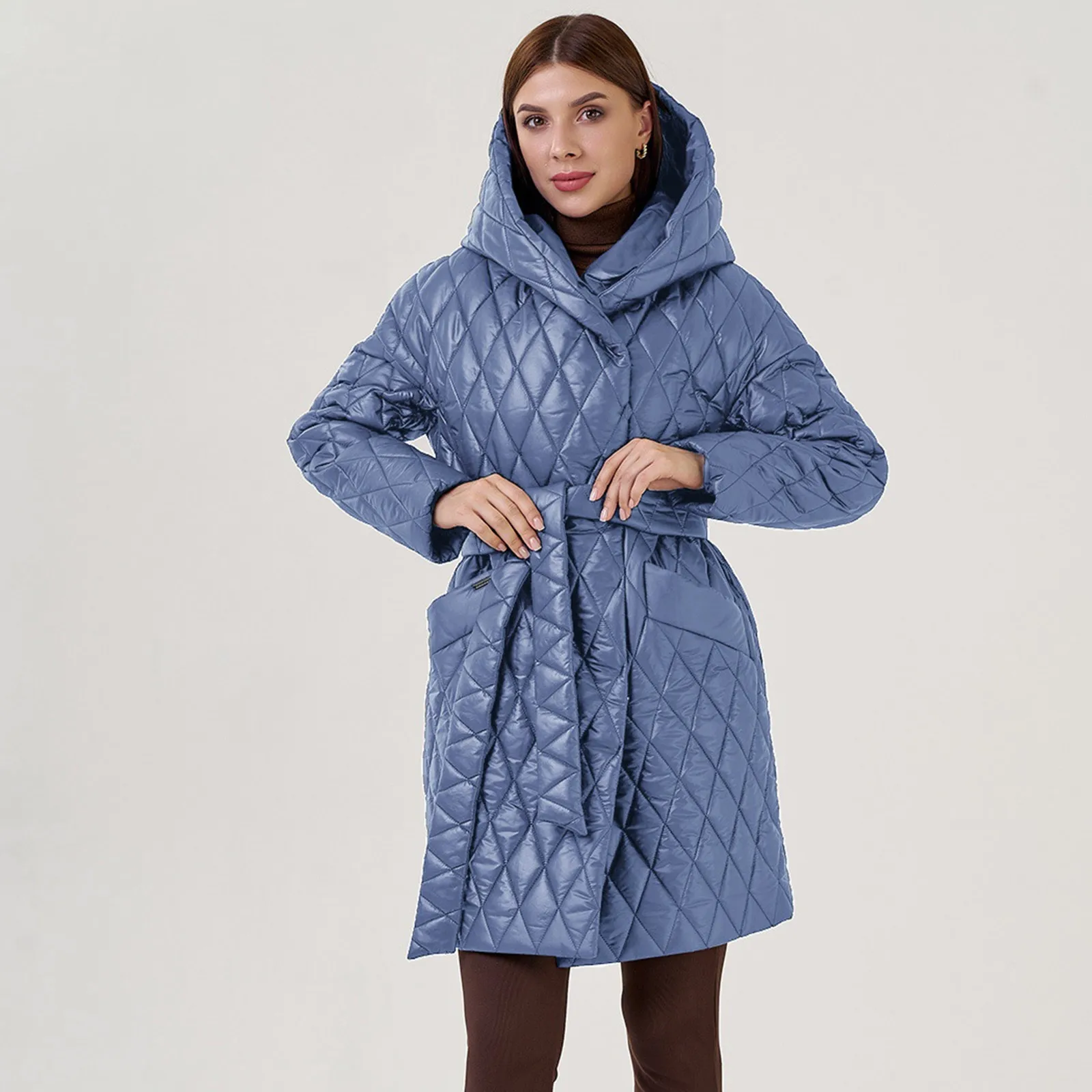 

Women's Pockets Full Button Long Sleeve Quilted Jacket Short Bubble Medium And Long Term Coats Maternity down Coats Women
