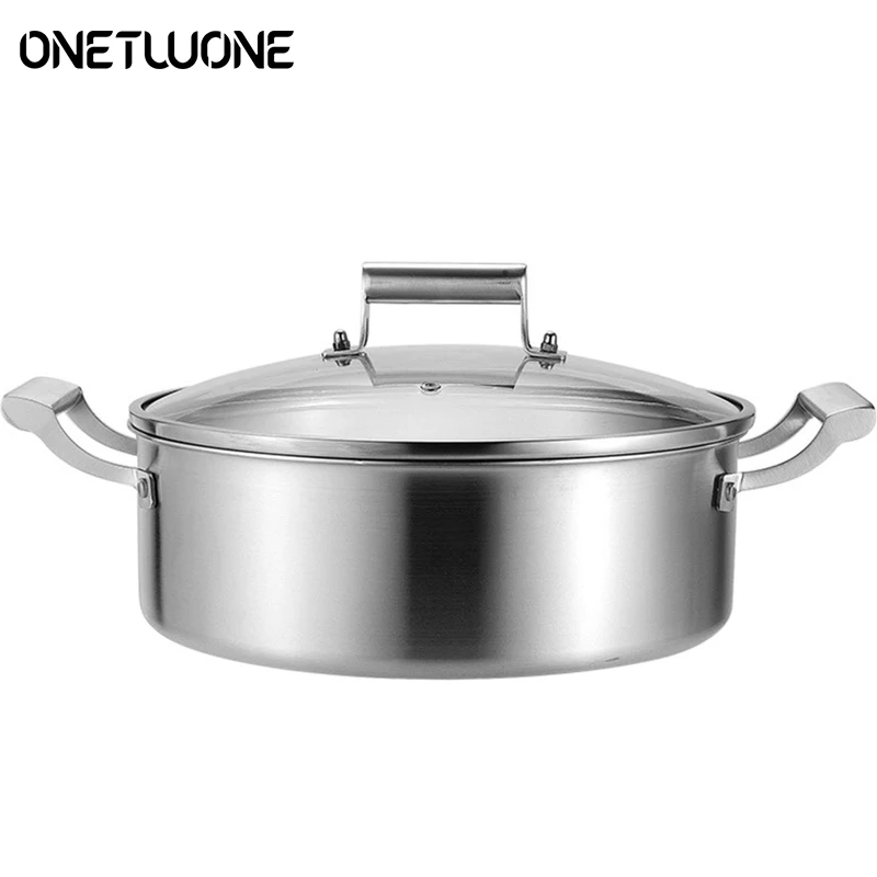 28/30/32/34cm Soup Pot 5 Layer Steel Pot with Glass Lid 304 Stainless Steel Cooking Pot for Gas and Induction Cooker Hot Pot Wok