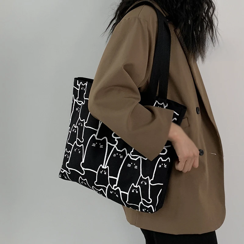 New Fashion Japanese Korean Style Large Capacity Student Simple Cute Literary Shoulder Bag Handheld Canvas Tote Bag