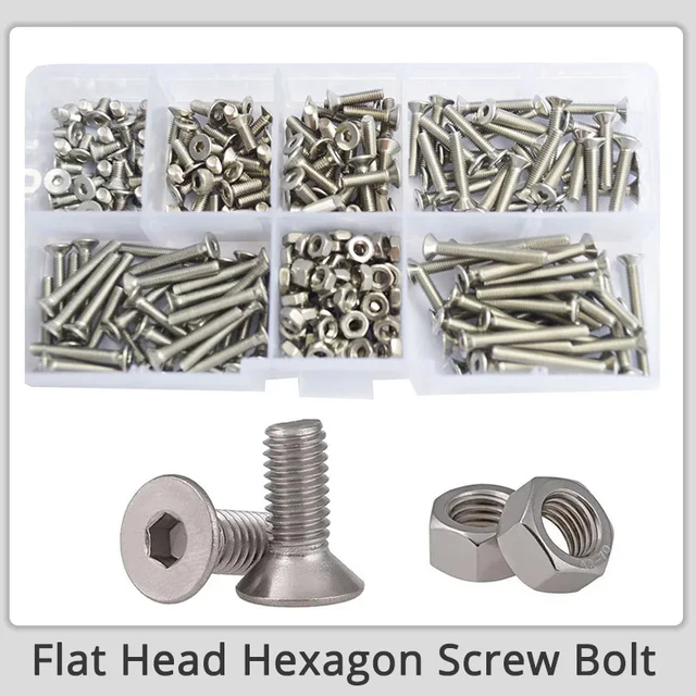 M2 M3 M4 M5 M6 Hex Aljzat Lapos Fej Hatszögű Csavar Metrikus Anya Csavarválaszték Szálalapus 304 Rozsdamentes Acél Készlet - Image 4