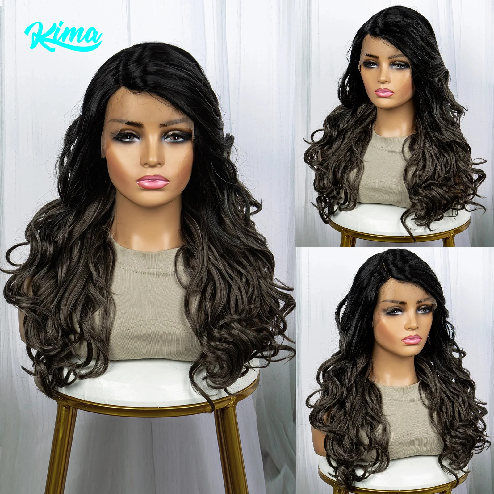 

Synthetic Side Part Wavy Wig Lace Front Gradient Body Wave Wig For Women