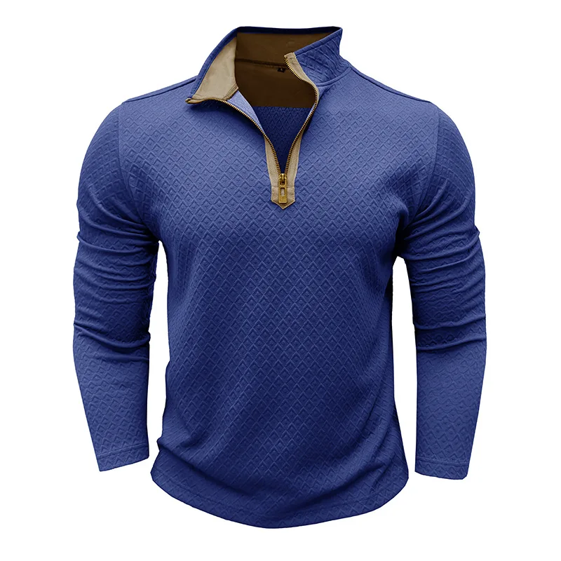 Stilvolle Herren-Langarm-T-Shirts mit halbem Reißverschluss, Henley-Kragen, Rautenmuster, trendig, dunkelgrau, lässig, Outdoor-Kleidung – Detail 28