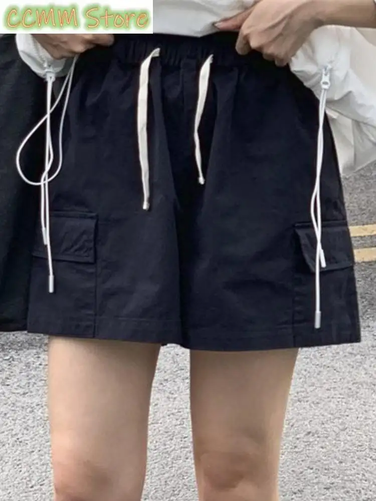 New Summer Korean Fashion Cargo Pants Women Pockets Strappy Casual Vintage Shorts Female Elastic Band Streetwear Designer Pants