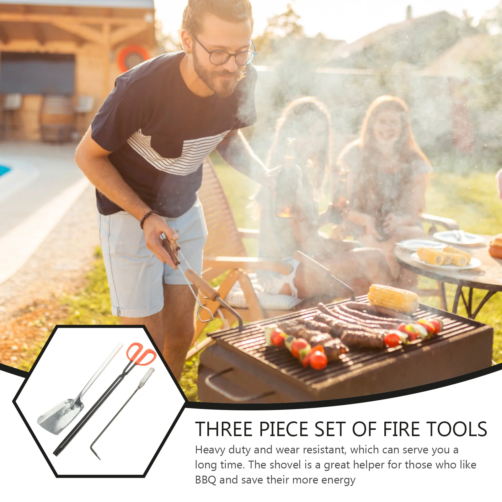 1 set Fireplace Tools Set Compact Heavy Duty Iron Shovel Hook Fire Poker For Garden Stoves Accessories Wear Resistant