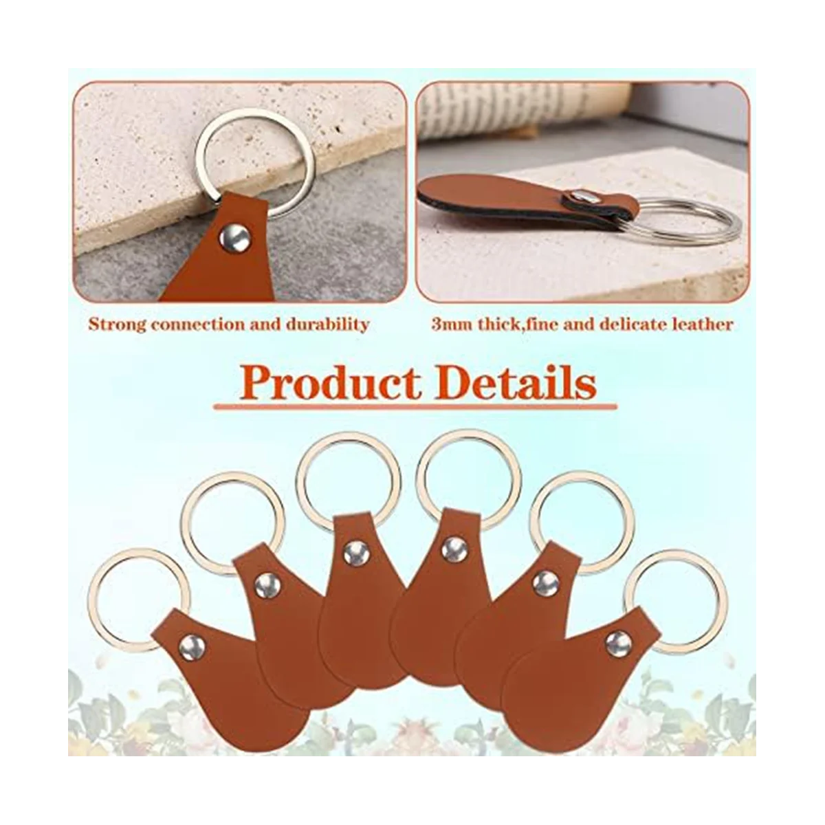 50Pcs DIY Leather Keychains Brown Blank Key Fob Rivets Keychain for Car Key Home Door Small Decoration Homemade Gift