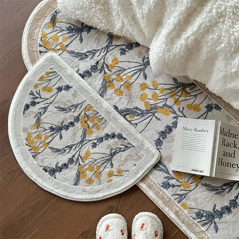 

Semicircle Bedroom Carpet Rectangle Flower Bedside Soft Mats Long Carpet Carpets Non-slip Floor Mat Dust Proof Area Rugs Bedroom