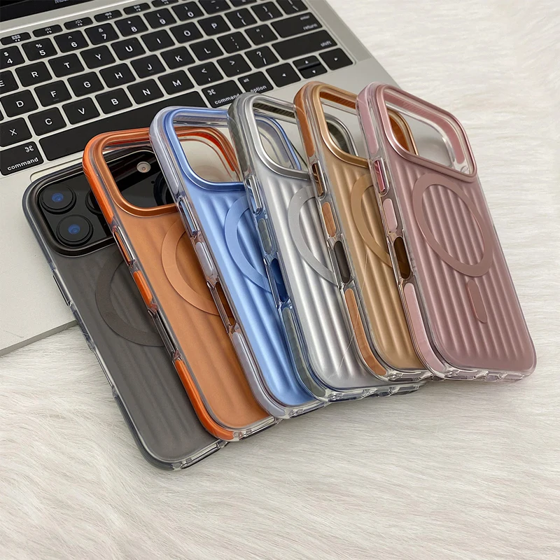 Trendy 3D Stripes Magnetic Phone Case with Frosted Soft Edge and Matte Back Cover