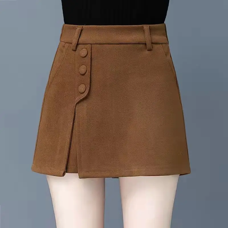 Women's High Waist Solid Pocket Shorts Autumn and Winter 2023 New Fashion Slim Elastic Waist Loose Office Lady Trouser Skirts