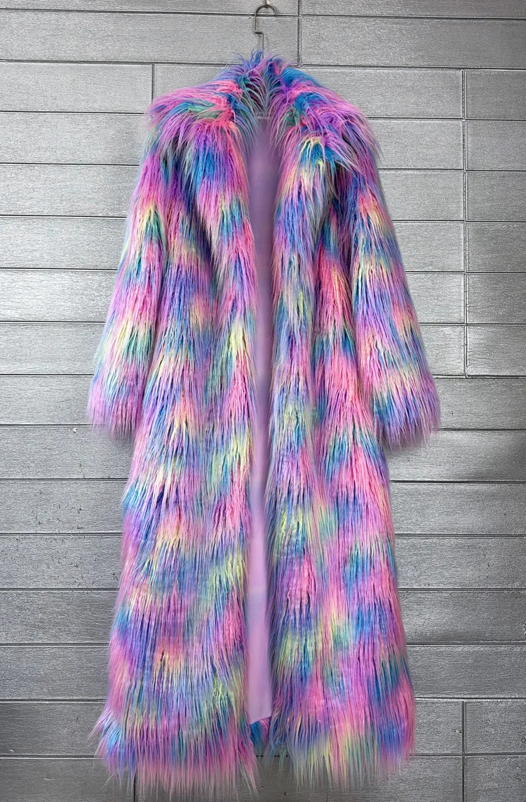 Long Colourful Faux Fur Winter Coat 21