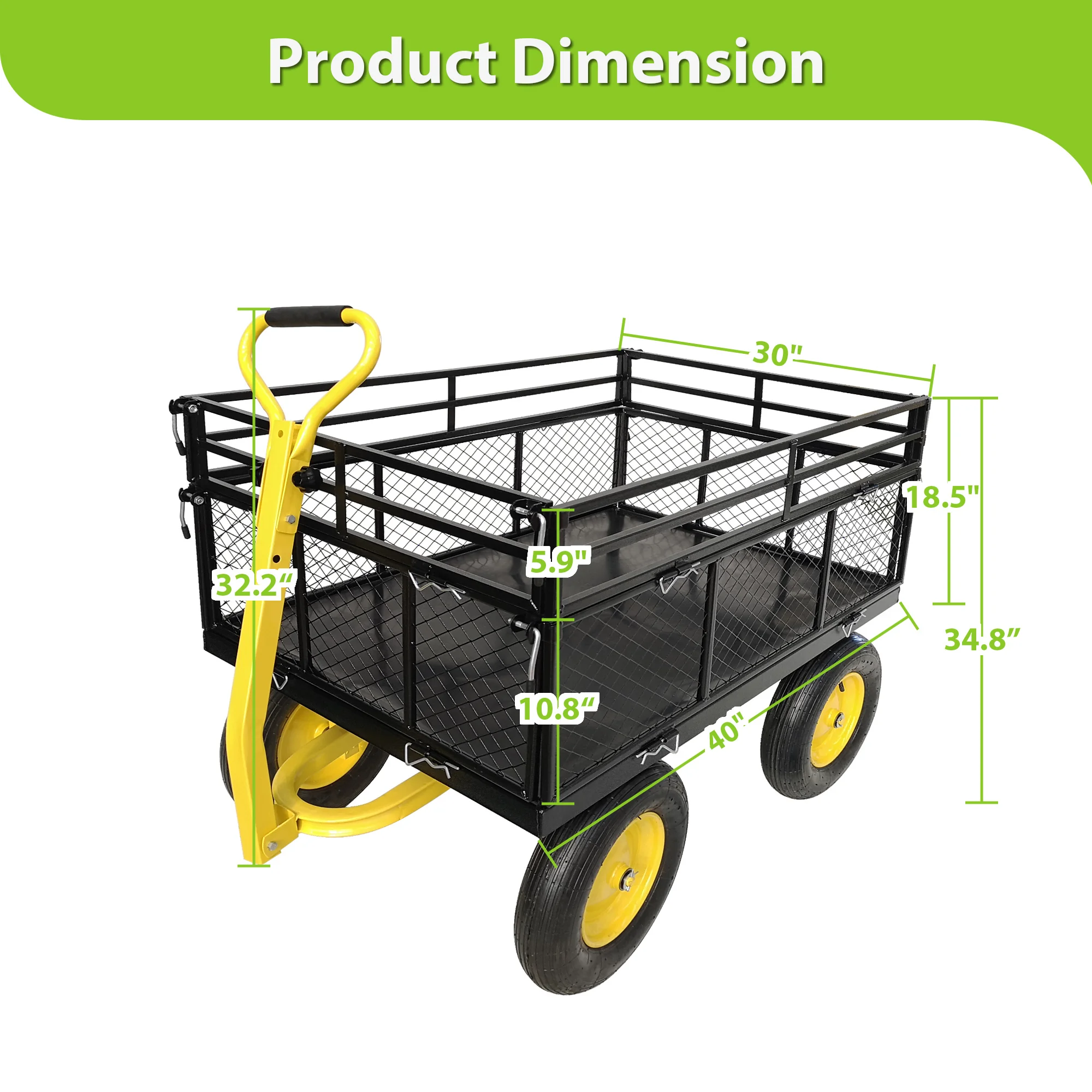 1400lbs Capacity Heavy Duty Steel Garden Cart Perfect for Garden, Farm, Yard