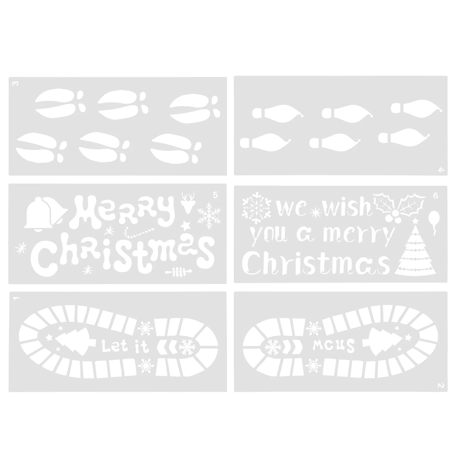 Christmas Stencils: 6 Sheets Footprint Stencils Craft Merry Christmas Template Xmas Painting Stencils for Journal Scrapbook