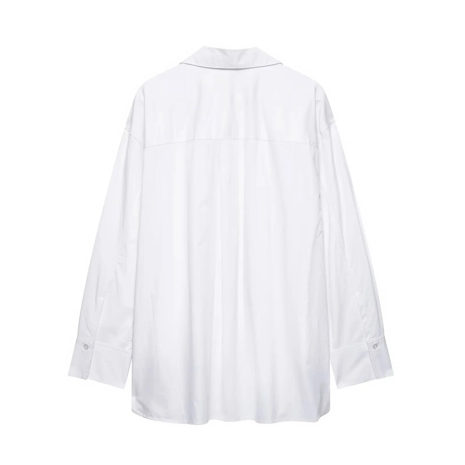 Description Picture 4 of itemTRAFZA Spring Women's Long Sleeves Hollow Lapel Lace Decorate White Blouses Top Woman Fashion Loose Commuting Casual Shirts Top