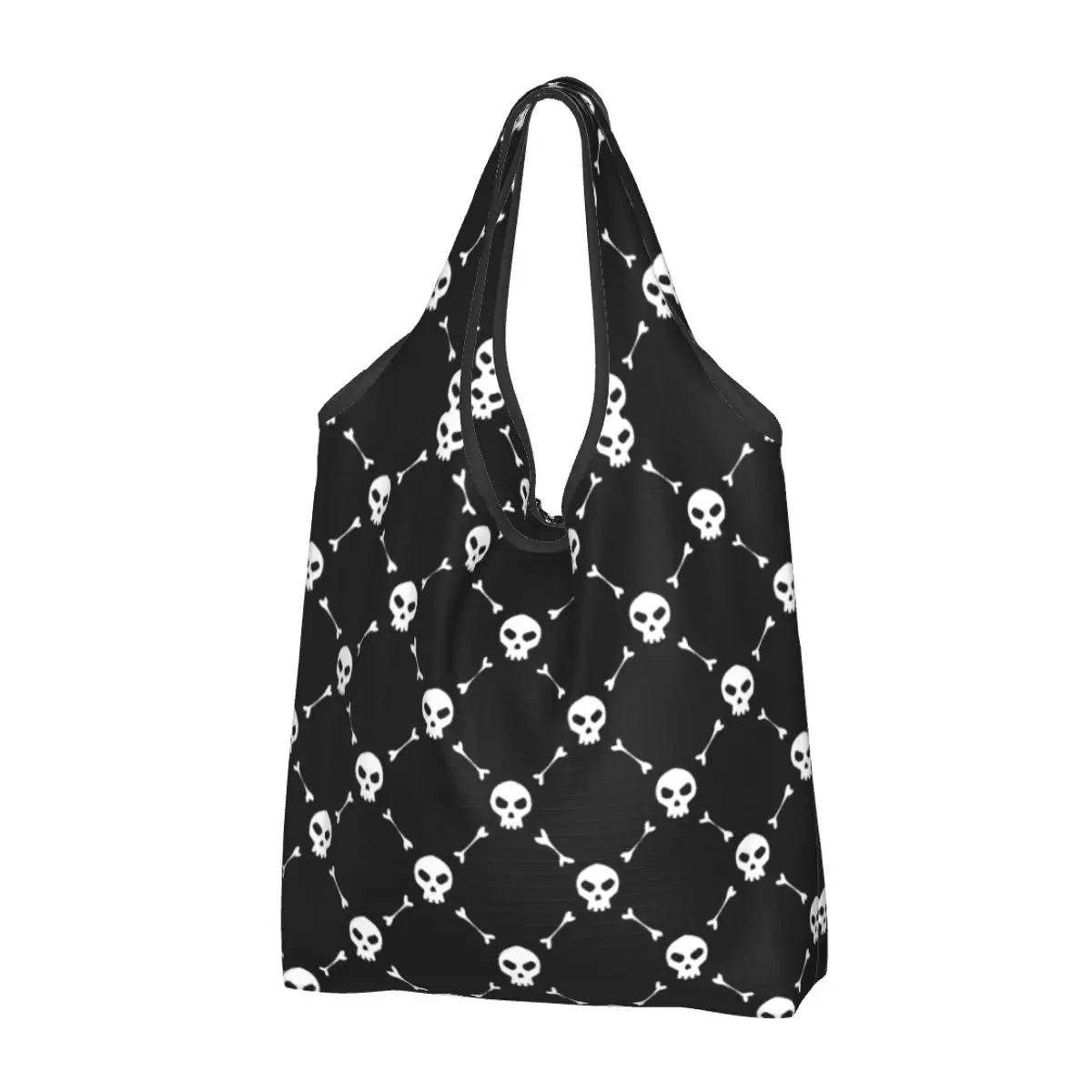 

Reusable Skull Print Shopping Bag Women Tote Bag Portable Horror Skeleton Death Grocery Shopper Bags