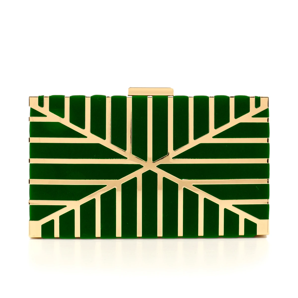 Green Glitter Metal Evening Clutch Bag with Chain for Women