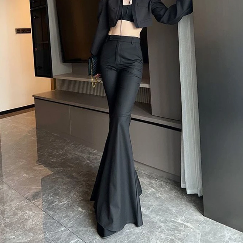 Suit pants women's high waist bell bottoms in spring and summer plus size slim trousers temperament niche high-grade trousers
