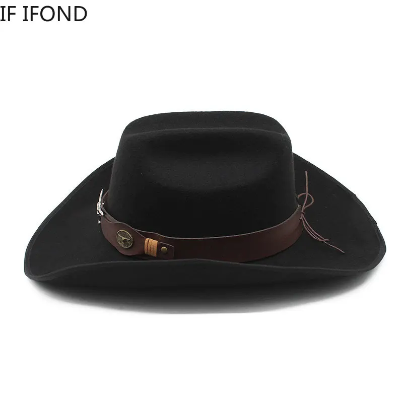 thumbnail image 2 of Western Cowboy Hat For Men & Women - Wide Brim Felt Fedora With Adjustable Strap, Classic Flat Top 2 of 13