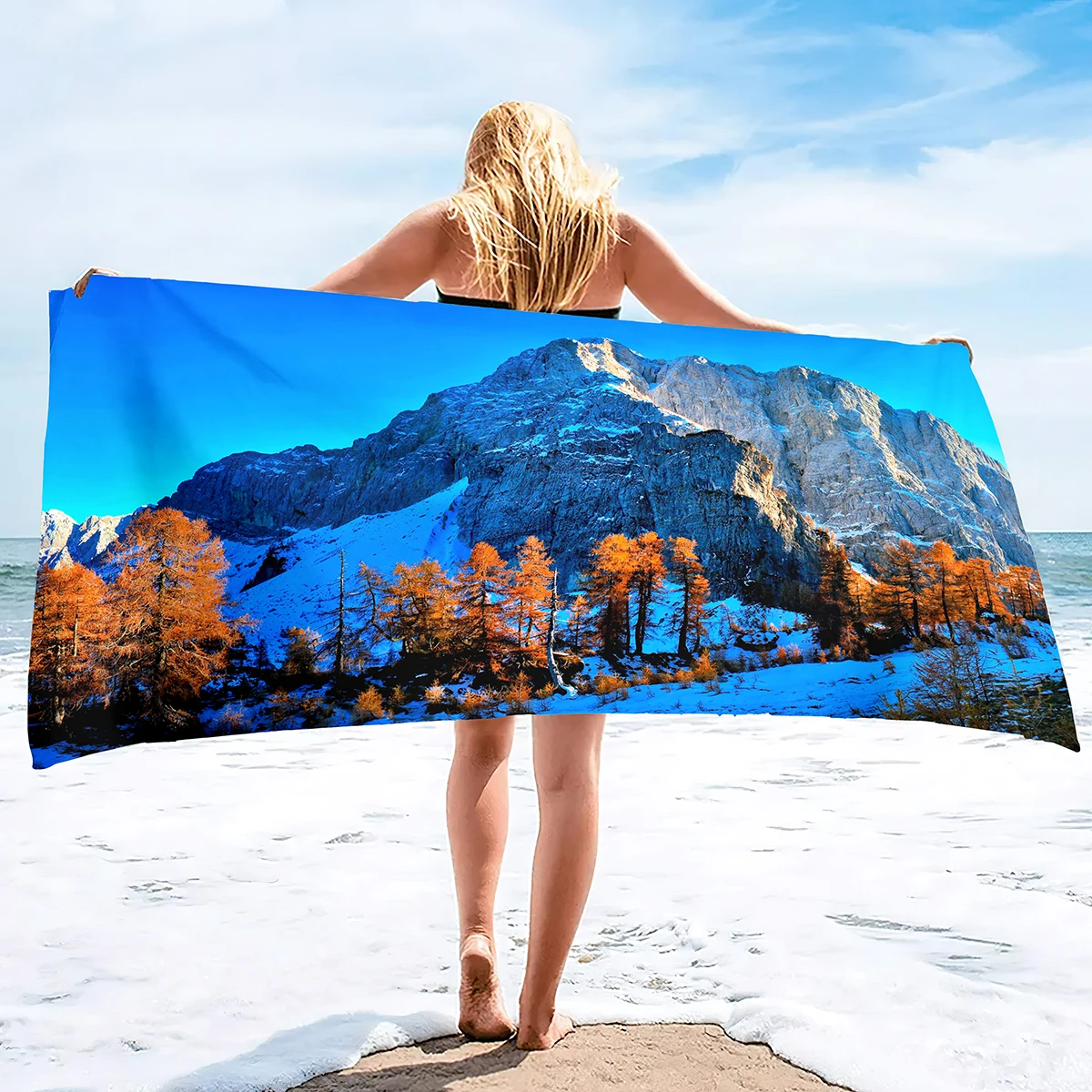 

Snow Mountain Towel Landscape Nature Forest Hill Scenic Silhouette Fog Scenery Ridge Bath Hand Towels Lightweight Decorative