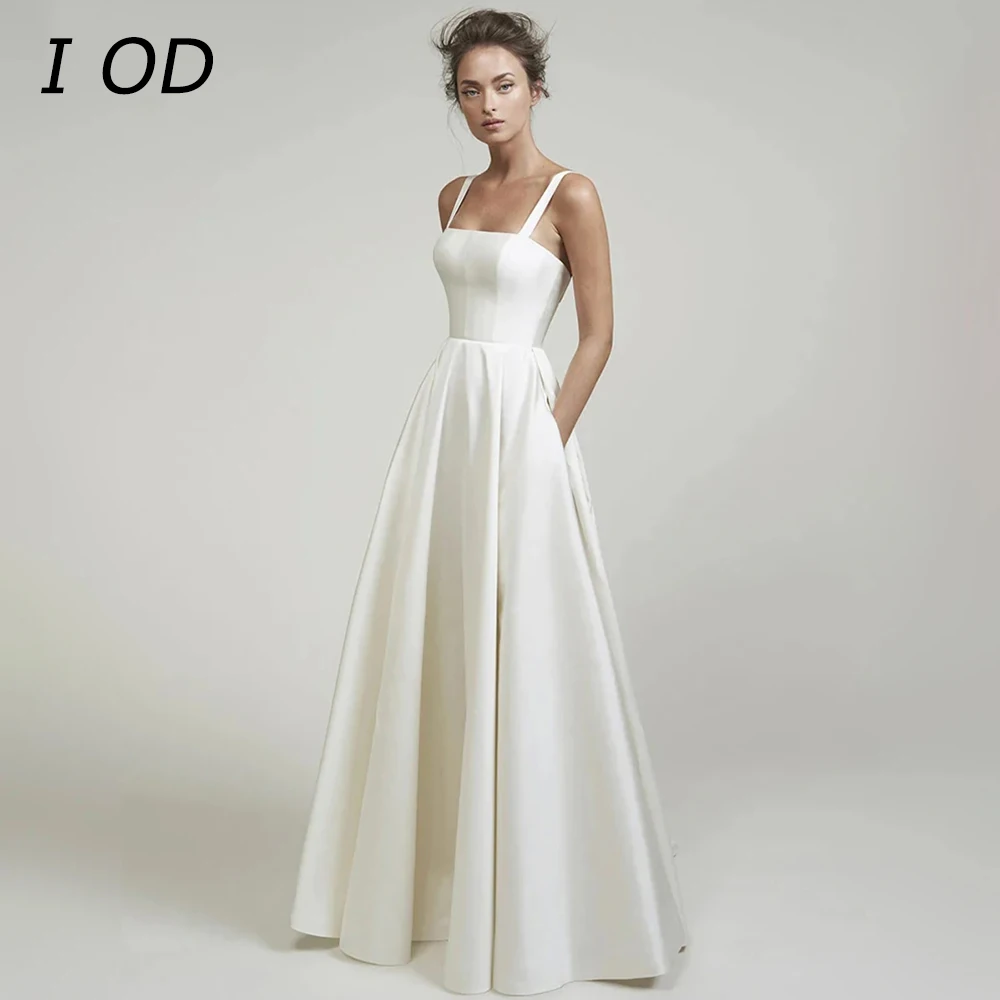 

I OD minimalist camisole sleeveless women's wedding dress with backless floor buttons De Novia