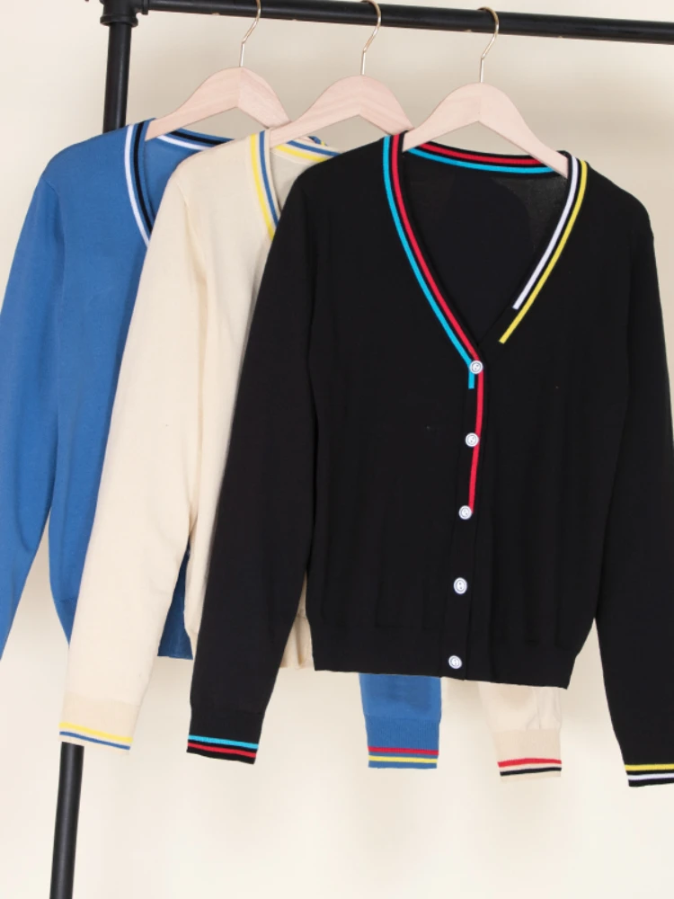 

2023 Top Blouses Tricot Clothing Cropped Korean Fashion Style Jersey Cardigan Female Knitted Ladies Sweaters Black Outerwear