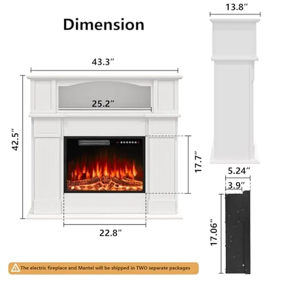 23" Electric Fireplace Insert with Wooden Mantel Surround Freestanding TV Stand Heater Realistic Flame Effect Remote Control UL 6