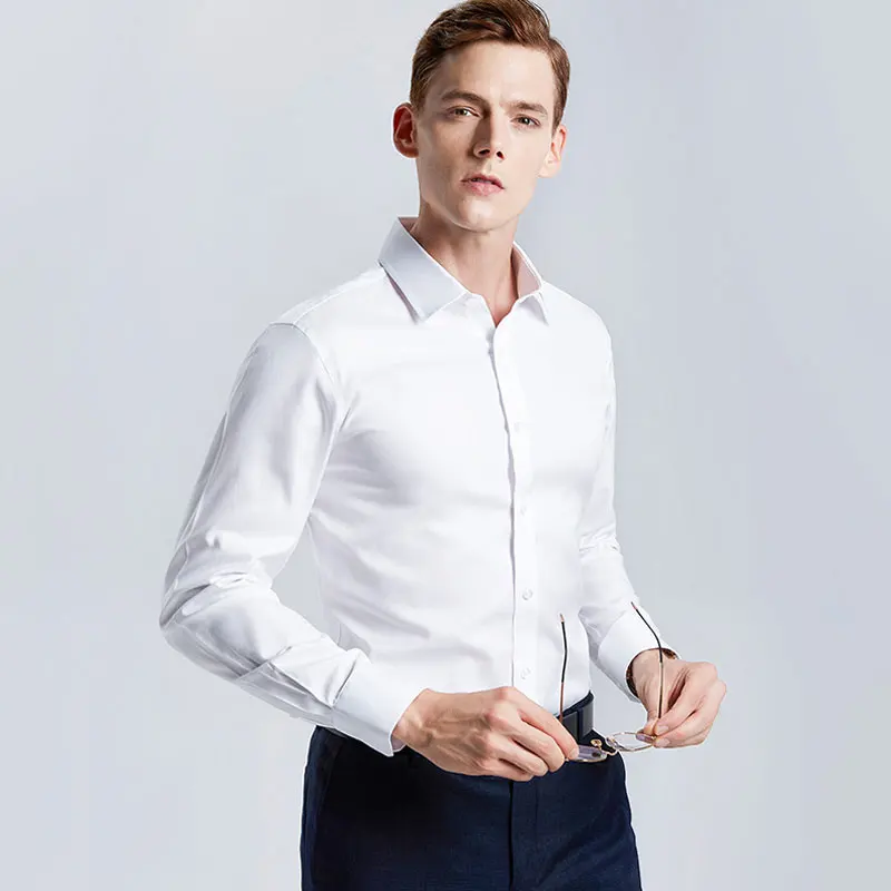 남성용 긴팔 비철 흰색 셔츠, 비즈니스 전문 작업 칼라 의류, 캐주얼 정장 버튼 상의, 플러스 사이즈 S-5XL 