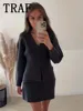 TRAF Women Knit Mini Skirt Sets For Women 2 Pieces Knit Coat Women Suits New Two Piece Set Women Outfit Streetwear Clothing 1