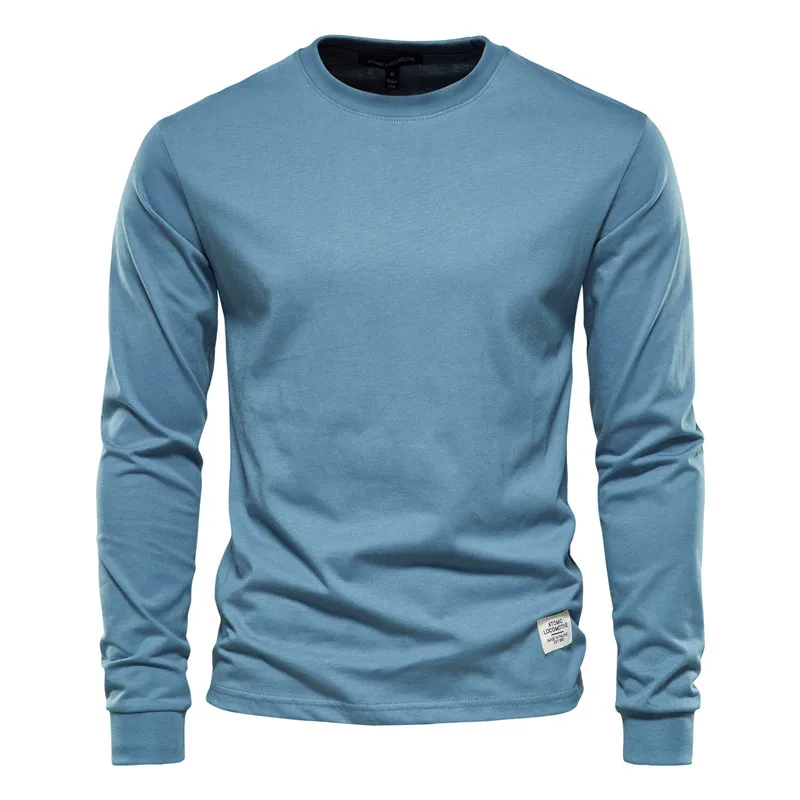 Long Sleeve T-shirt Men Solid Color Cotton Casual O-neck Mens