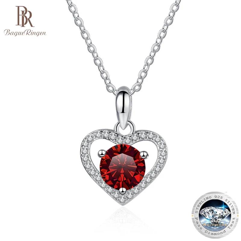 

BagueRingen 1ct Moissanite Diamond Necklace For Women S925 Sterling Silver Jewelry Female Heart Shaped Clavicle Chain Wedding