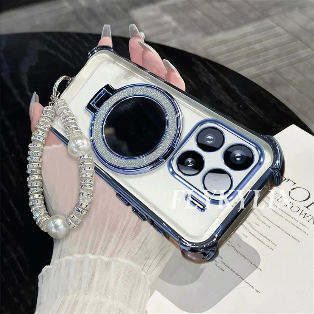 Transparent Protective Soft Shell with Pearl Bracelet and Mirror Holder