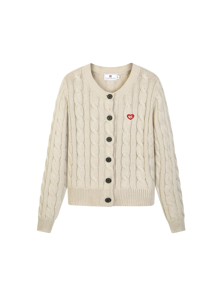 슈퍼볼 니트 스웨터 여성용 브이넥 가디건 자수 따뜻한 아우터웨어 연한 베이지 가을 겨울 캐주얼 패션