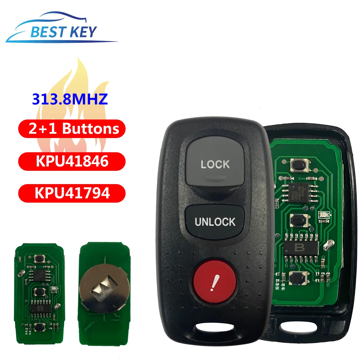 BEST KEY Smart Remote Car Key 3 Buttons Fob 313.8MHz for Mazda  3 6 For Mazda 6 2003-2005  FCC ID: KPU41846 / KPU41794