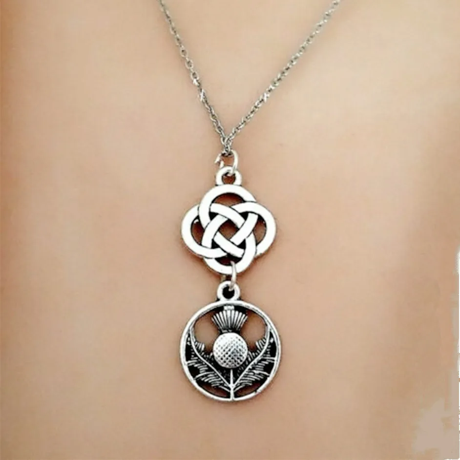 Scottish Irish Thistle Celtic Friendship Knot Necklace Scotland Jewelry Gift