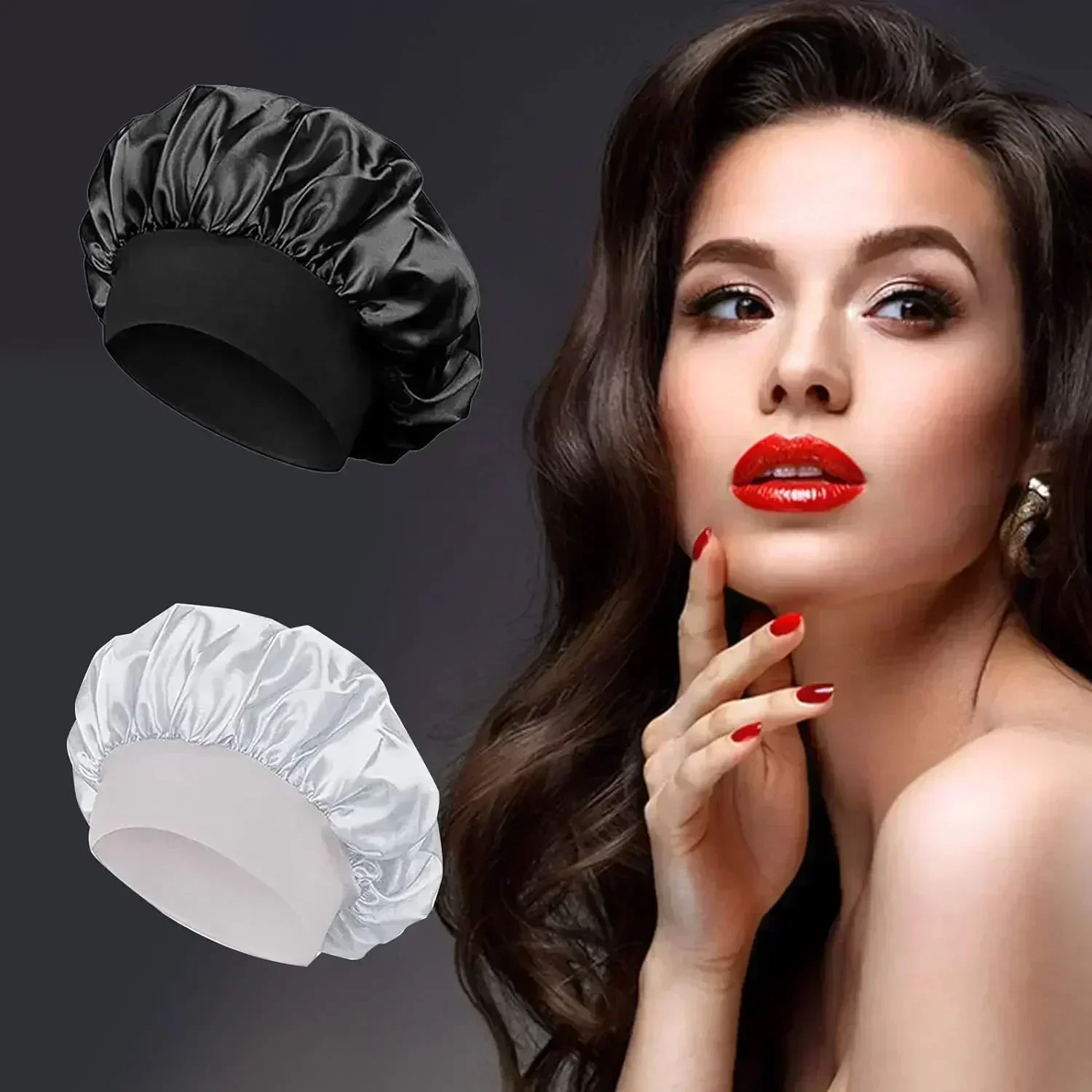 High Elastic Satin Solid Wide-brimmed Sleeping Hat Unisex Head Wrap Elastic Band Cap Hair Care Bonnet Night Sleeping Hat,satin hair bonnet,elastic cap