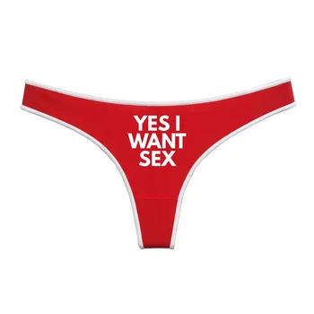 YES I WANT SEX Girls Thong Female Lingerie Red Cotton Underwear for Womens Soft Seamless Invisible Breathable Sport Underpant 1