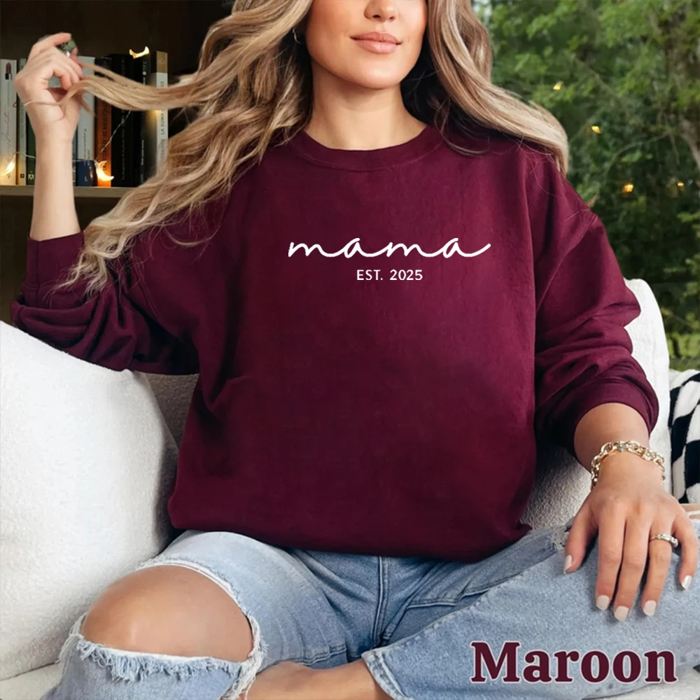 Mama Est. 2025 Sweatshirt Sweatshirts for Expecting Mothers 2024 Cute New Mother Gift Idea Pregnancy Announcement Women Clothes 5