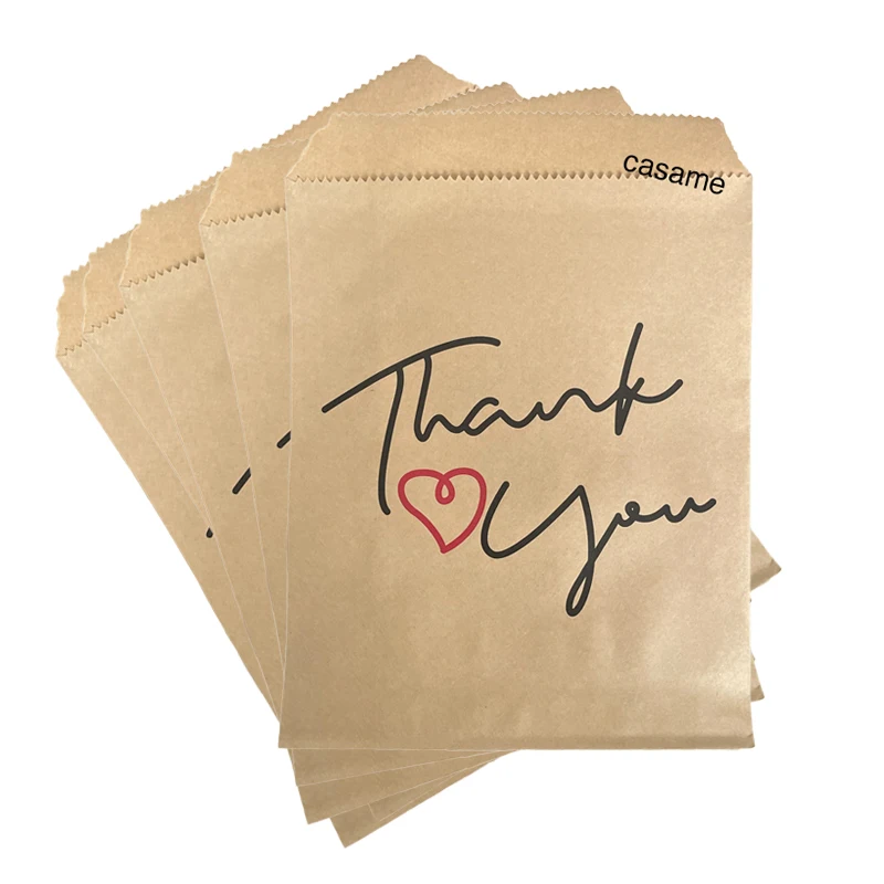 25 Stück 13 x 18 cm große Geschenktüten aus Papier „Danke“ – Kraftpapier-Geschenktüten für Hochzeiten, Valentinstag, kleine Leckerli-Beutel für Süßigkeiten