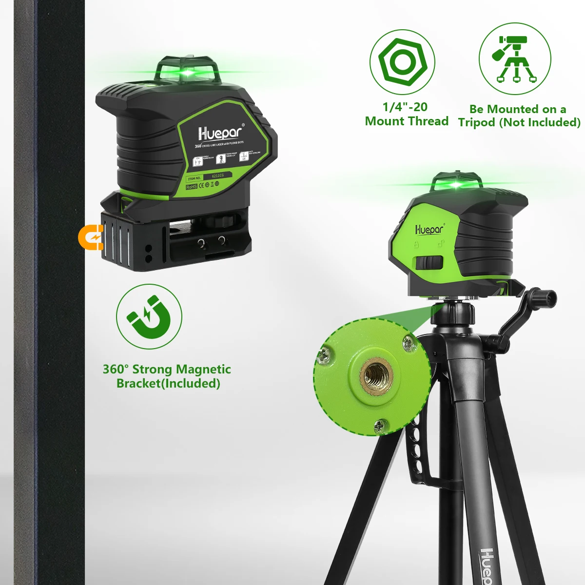 Green Laser Level With 2 Plumb Laser Dots,Self-Leveling 360° Coverage Laser Leve