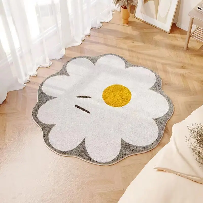Flower Cream Style Decorative Carpets, Living Room, Bedroom, Bedside, Soft, Home, Cloakroom, Lounge, Non-Slip Rugs, Light, Luxur