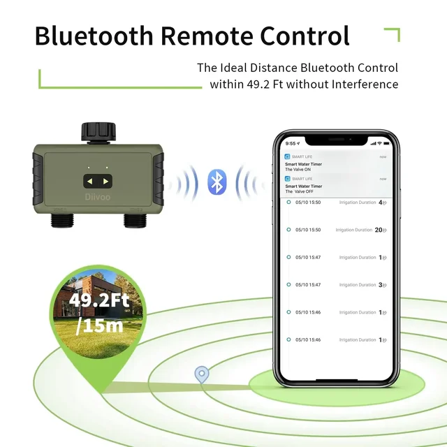 Diivoo Smart 2 Zone Watering Timer Bluetooth Garden Automatic Irrigation System Drip Sprinkler Controller Valve Smart Life Tuya 4